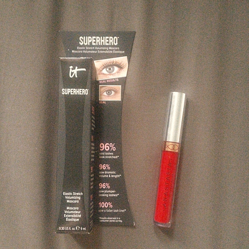 Mascara + Red Liquid Lipstick